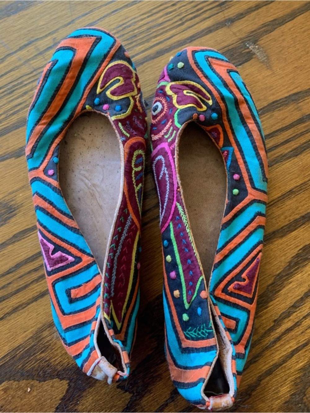 Handmade Embroidered Mola Panama Kuna Fabric‎ Ballet Flats Multi-Color Art Shoes
